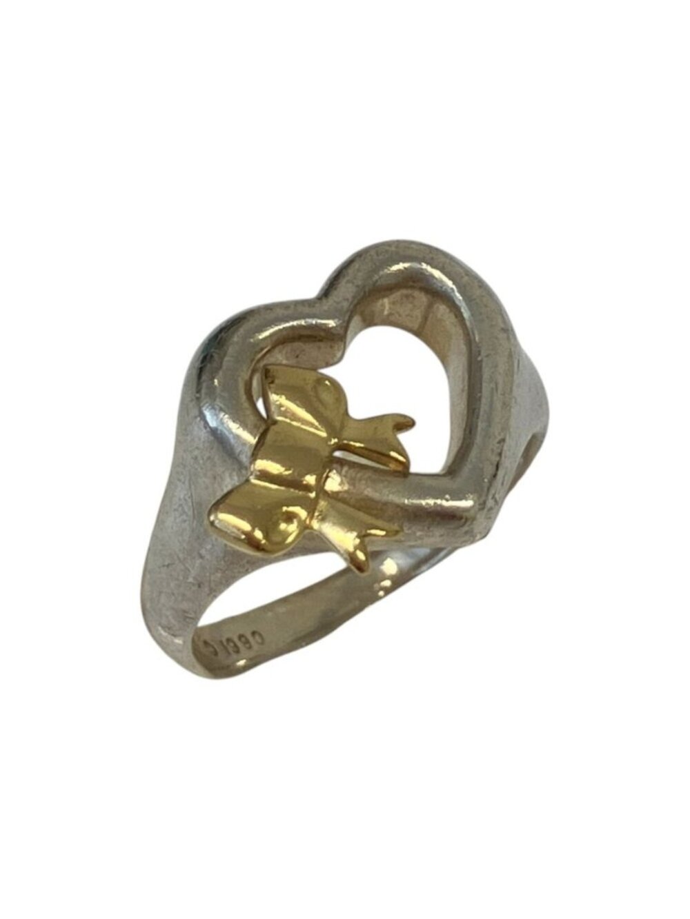 Tiffany & Co Heart Ribbon 925 750 Combination Ring Silver Gold